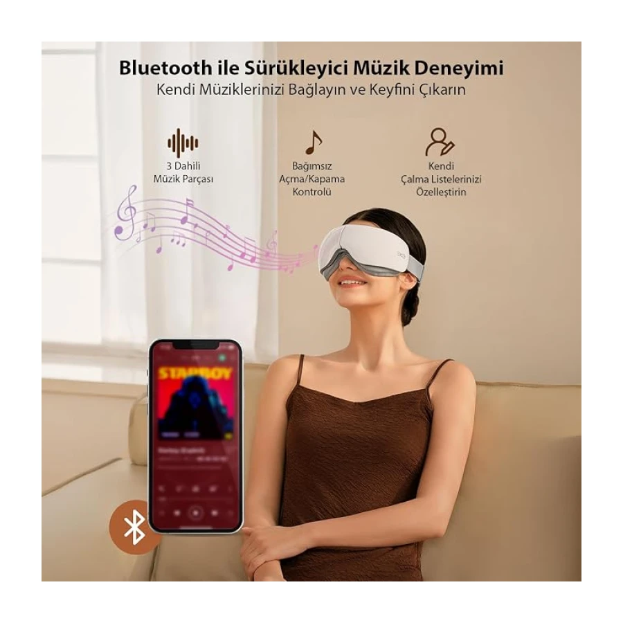 SKG ES500 Isıtmalı Göz Masaj Aleti – Bluetooth Destekli, Katlanabilir, Sessiz, 3 Kademeli Hava Basınçlı, Göz Altı Morluk ve Kırışıklık, Şakak Masajı, (Beyaz)