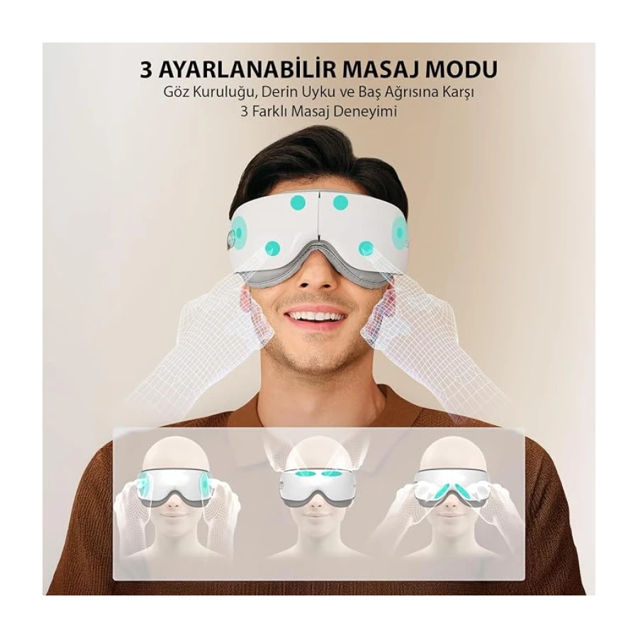 SKG ES500 Isıtmalı Göz Masaj Aleti – Bluetooth Destekli, Katlanabilir, Sessiz, 3 Kademeli Hava Basınçlı, Göz Altı Morluk ve Kırışıklık, Şakak Masajı, (Beyaz)