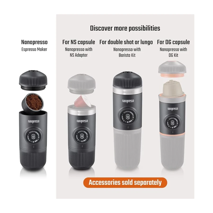 WACACO Nanopresso Taşınabilir Espresso Makinesi, Minipresso'nun Yükseltme Sürümü, 18 Bar Basınç, Ekstra Küçük Seyahat Kahve Makinesi, Elle Çalıştırılır. Mutfak ve Ofis İçin Mükemmel