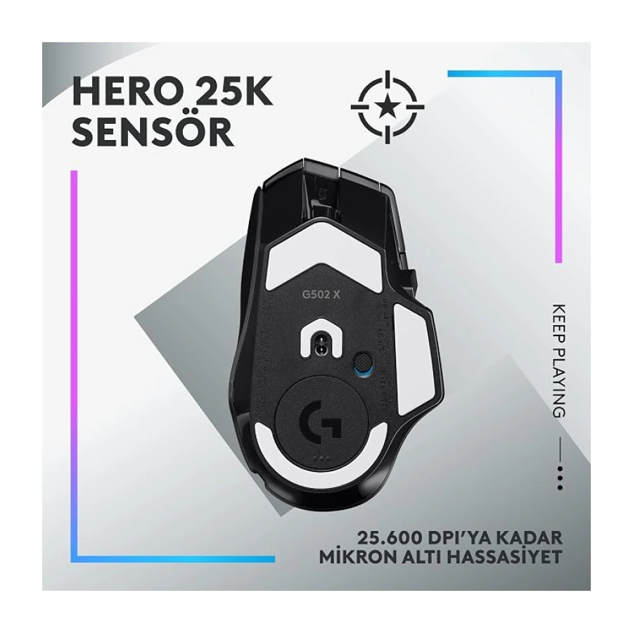 Logitech G502 X PLUS LIGHTSPEED Kablosuz Oyun Mouse'u, LIGHTSYNC RGB Aydınlatma, LIGHTFORCE Hibrit Anahtarlı Optik Mouse, HERO 25K Oyun Sensörü, MacOS, Windows ve PC ile Uyumlu, Siyah