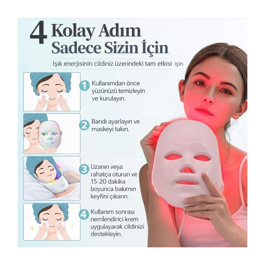 HyMark Yüz ve Boyun Güzellik Cihazı LED Yüz Maskesi Foton Maskesi 7 Renkli Cilt Bakım