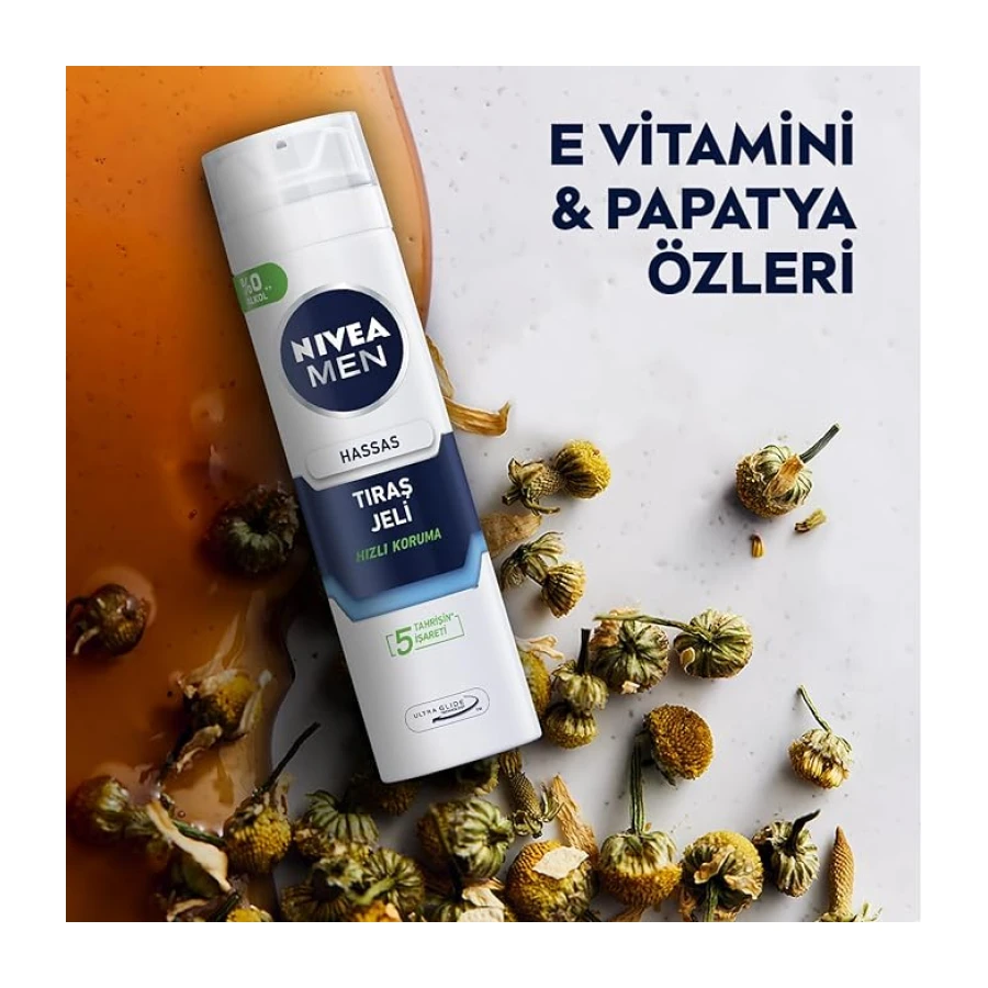NIVEA MEN Erkek Hassas Tıraş Jeli 200 ml,Tahrişe ve Yanmaya Karşı Koruma,Alkolsüz Formül,Hassas Ciltlere Özel