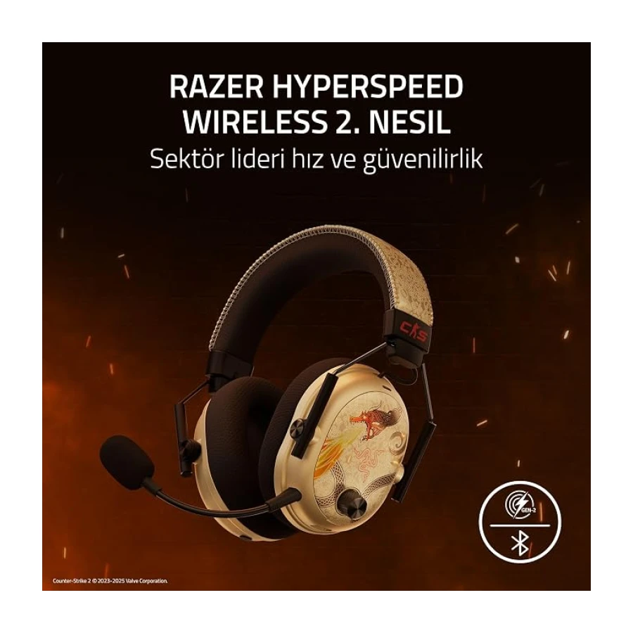 Razer BlackShark V3 Pro CS2 - Gürültü engelleme özelliğine sahip kablosuz kulaklığı - 50mm ses sürücüleri - Çıkarılabilir mikrofon - HyperSpeed 2,4 GHz & Bluetooth - PC/Mac | Dragon Lore