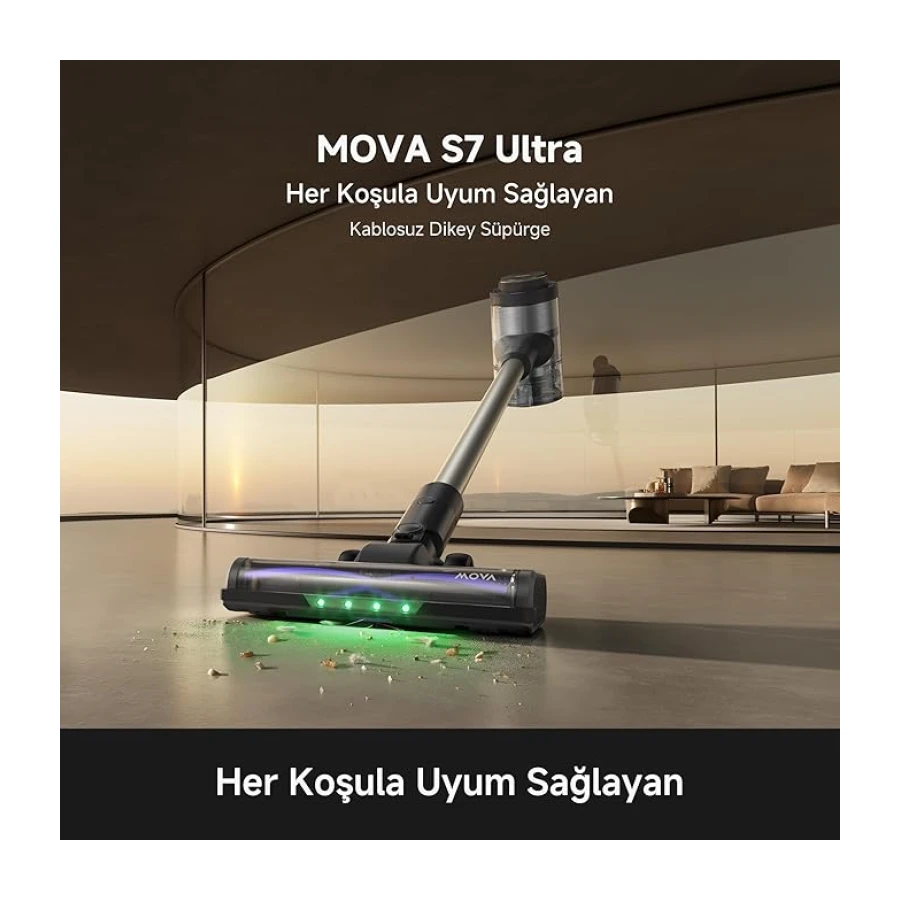 MOVA S7 Ultra Dik Süpürge, 220 AW Emiş Gücü, Toz Algılama Özelliği, Yüksek Kapasiteli Batarya 80* dk'ya Kadar Kullanım, 5 Aşamalı Filtreleme, 3 Yıl Garanti