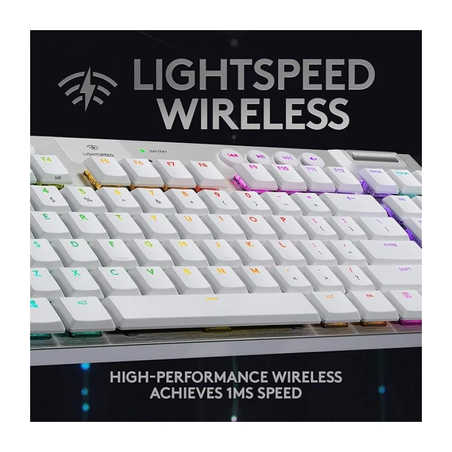 Logitech G 915 LIGHTSPEED TKL kablosuz mekanik oyun klavyesi, rakam bloğu yok, taktiler GL tuş anahtarı, düz profilli, ABD QWERTY düzeni, beyaz