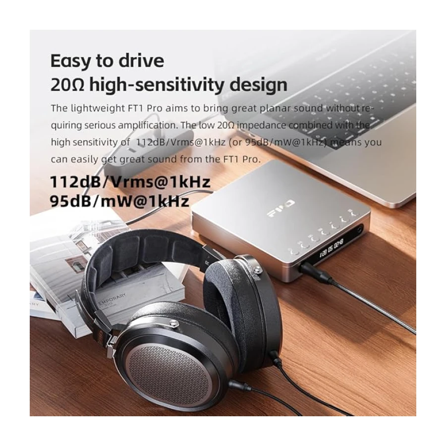FiiO FT1 Pro Açık Arka Düzlemsel Manyetik Kablolu Hi-Fi Kulaklık, Ev, Stüdyo, Kayıt, Yüksek Hassasiyet (Siyah)