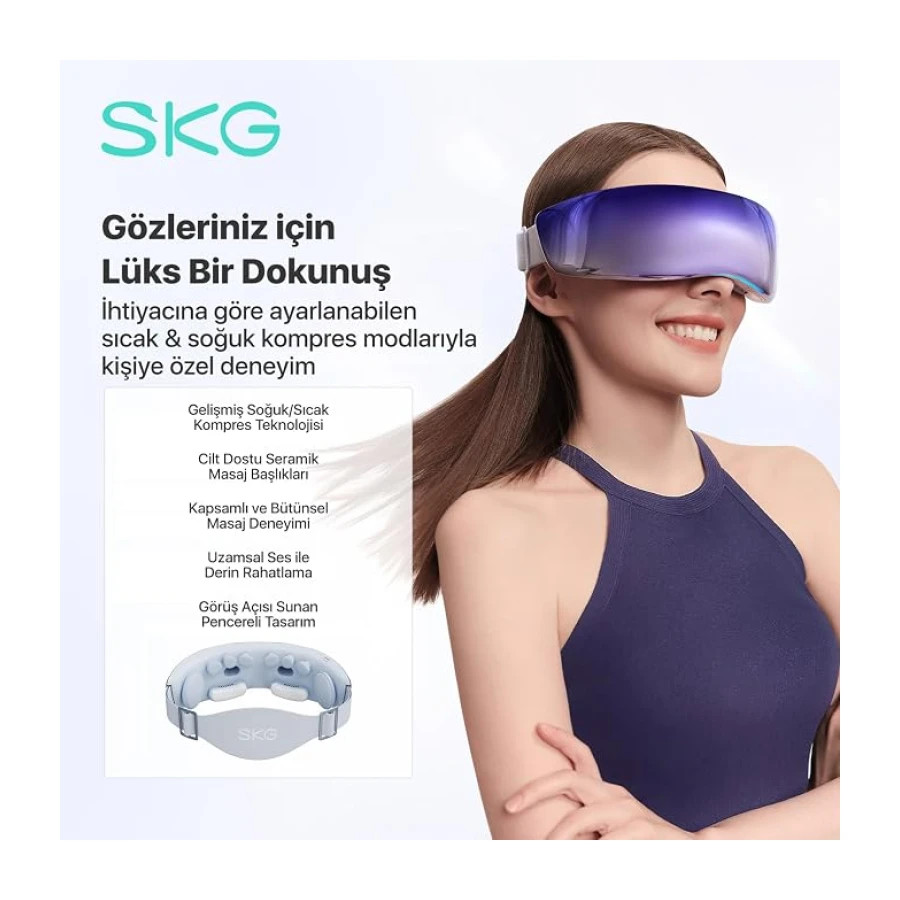 SKG KS700-E Soğuk & Sıcak Kompresli Göz Masaj Aleti | Titreşim + Hava Basıncı | Bluetooth Ses Terapisi | Akıllı Uygulama Destekli | Premium Göz Bakımı