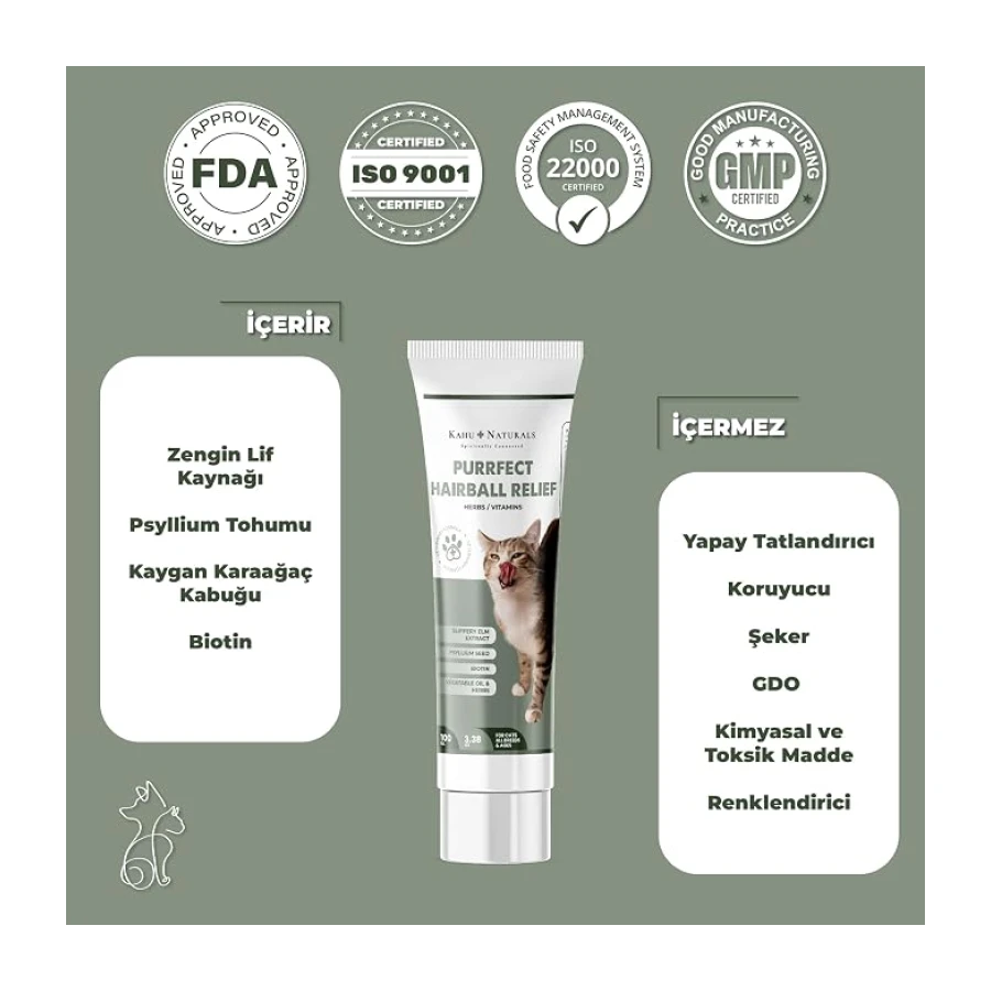 Kahu Naturals Purrfect Hairball Relief, Kediler için Tüy Yumağı Giderici ve Önleyici Doğal Malt, 100 ml