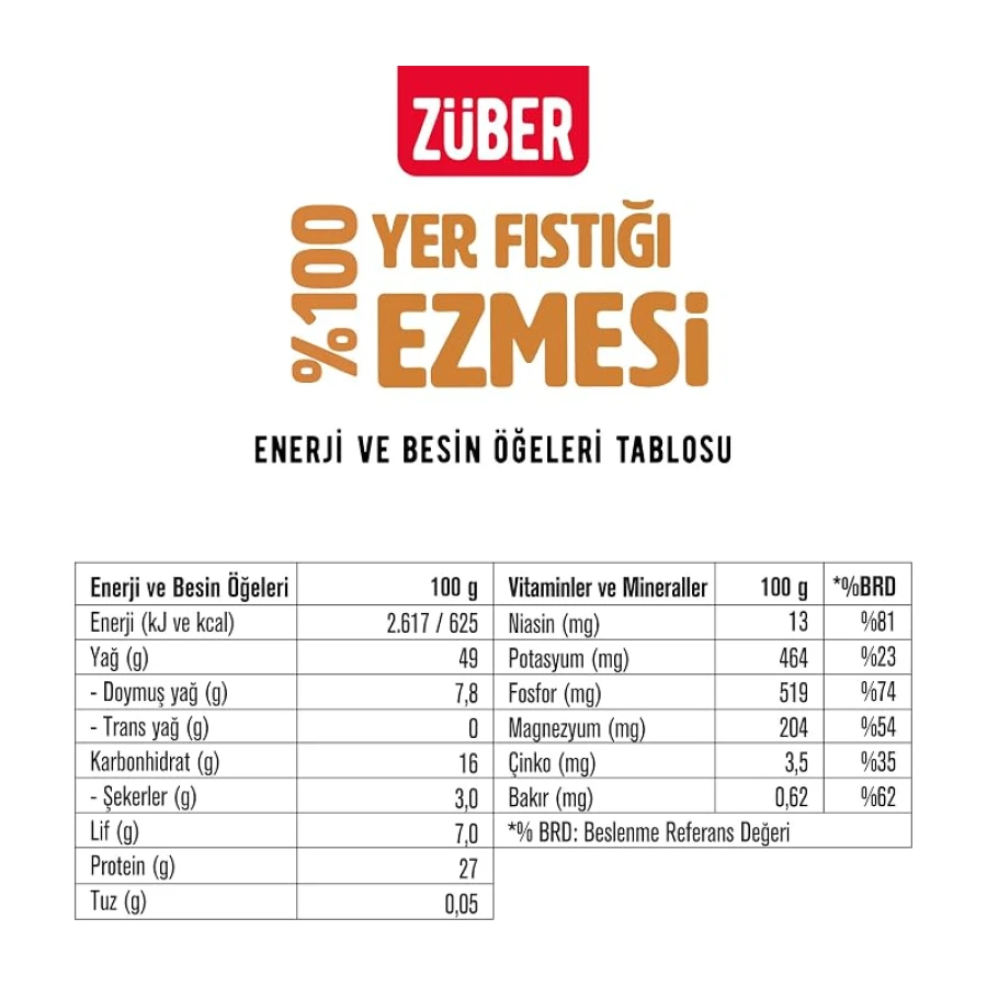 Züber%100 Fıstık Ezmesi 315 Gr