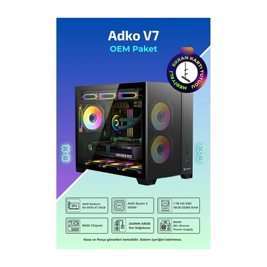 İncehesap IH ADKO V7 R5-7500F 16 GB 1TB SSD 16 GB RX9070 XT OEM Paket