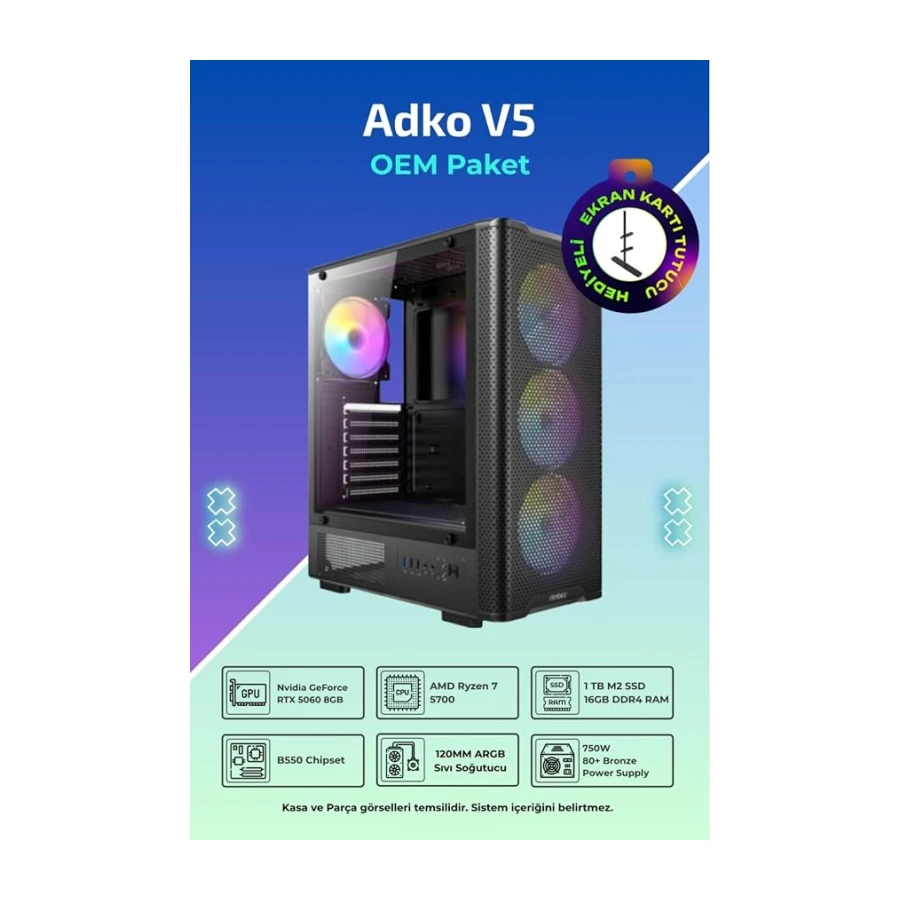 İncehesap IH ADKO V5 R7-5700 16 GB 1TB SSD 8 GB RTX5060 OEM Paket