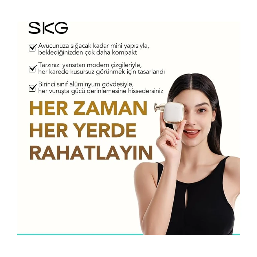 SKG FS300 Ultra Mini Masaj Tabancası | Sessiz, Güçlü Titreşimli, Cep Boy, Taşınabilir, Şarjlı | 2800 RPM, 3 Başlıklı