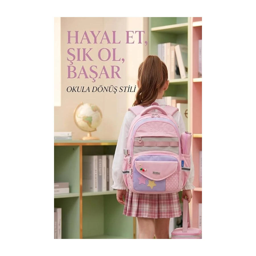 Fame 3'lü İlkokul Okul Çantası Seti - Beslenme Çantalı ve Kalemlikli Çocuk Sırt Çantası, Su Geçirmez, Ergonomik, Hafif Tasarım