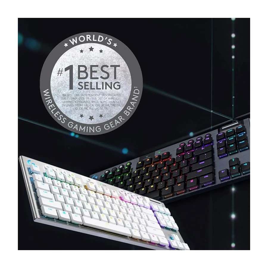 Logitech G 915 LIGHTSPEED TKL kablosuz mekanik oyun klavyesi, rakam bloğu yok, taktiler GL tuş anahtarı, düz profilli, ABD QWERTY düzeni, beyaz