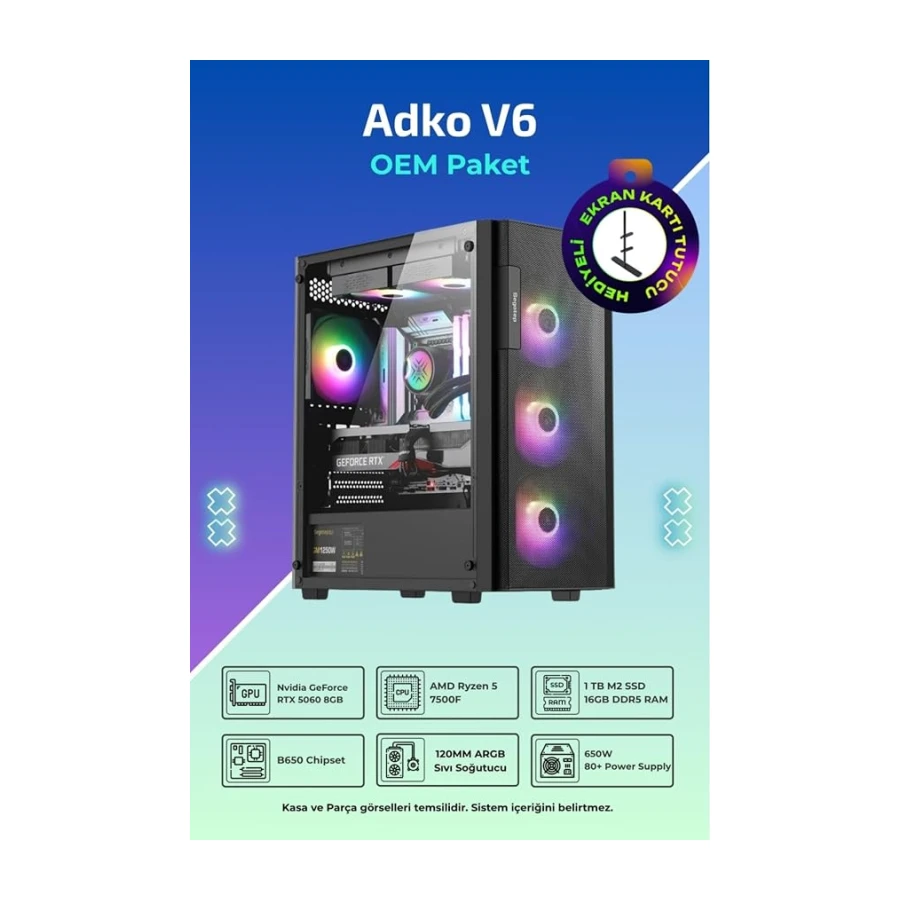İncehesap IH ADKO V6 R5-7500F 16 GB 1TB SSD 8 GB RTX5060 OEM Paket