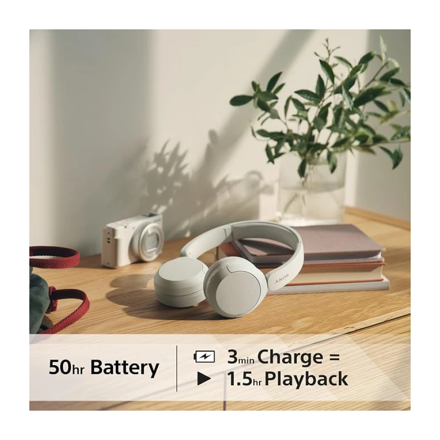 Sony WH-CH520 Kablosuz Bluetooth Kulaklık - Hızlı Şarj Fonksiyonlu 50 Saate Kadar Pil Ömrü, Kulak Üstü Modeli - Beyaz