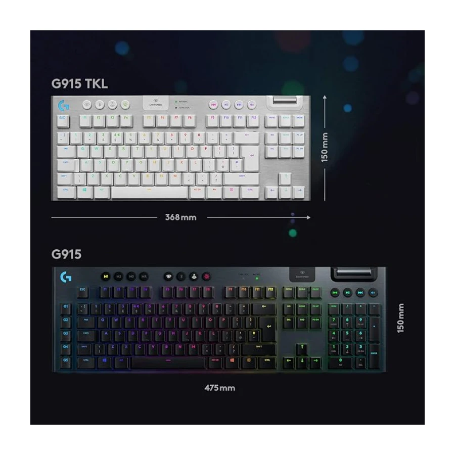 Logitech G 915 LIGHTSPEED TKL kablosuz mekanik oyun klavyesi, rakam bloğu yok, taktiler GL tuş anahtarı, düz profilli, ABD QWERTY düzeni, beyaz