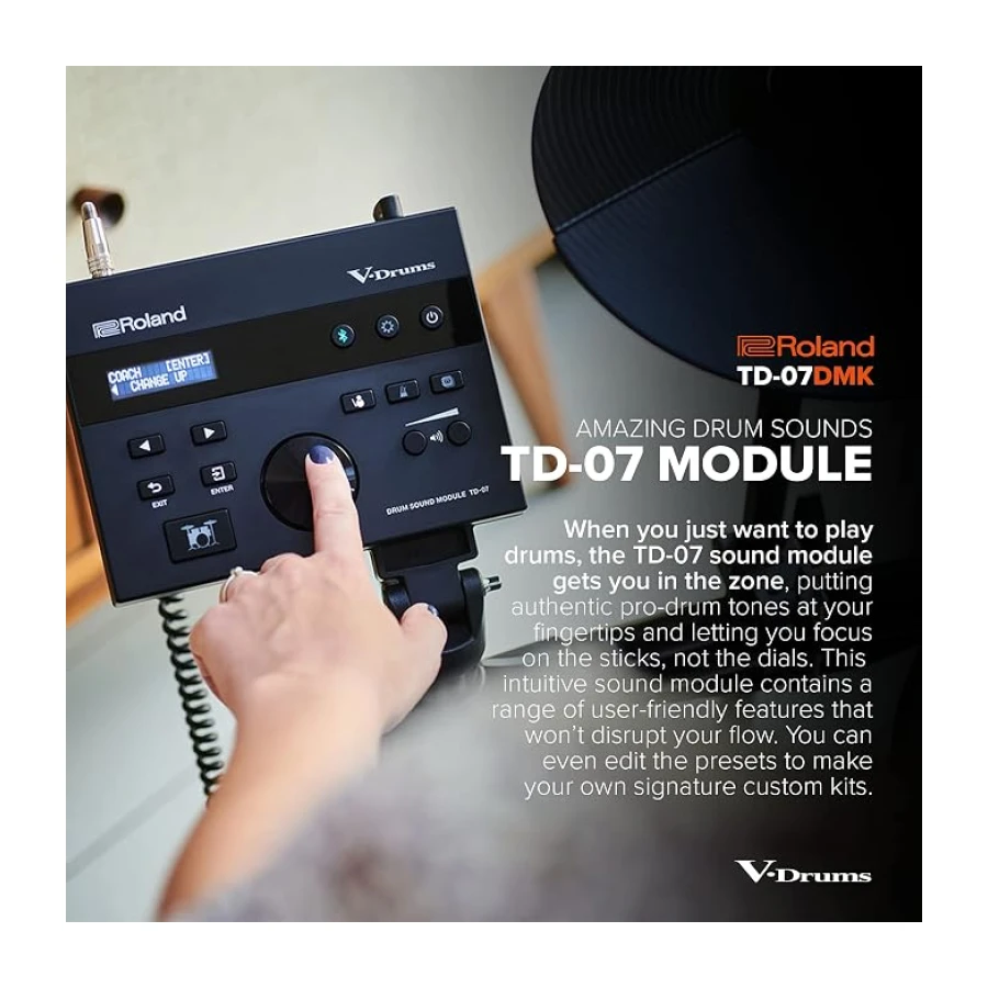 Roland TD-07DMK elektronik V davul seti – efsanevi iki katmanlı file baş kiti, olağanüstü ifade gücü ve çalınabilirliği ile – Bluetooth ses ve MIDI