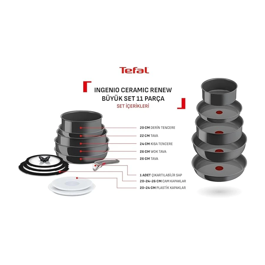 Tefal Ingenio Ceramic Renew Seramik Kaplama Tava Tencere Seti - 11 Parça