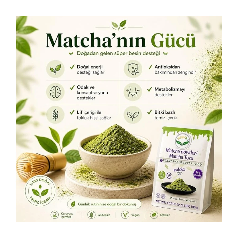 Trend Food Matcha Tozu 500 g – Premium Matcha Çayı | Yüksek Antioksidan | Şekersiz | Vegan | Glutensiz | Matcha Latte ve Soğuk İçecekler için