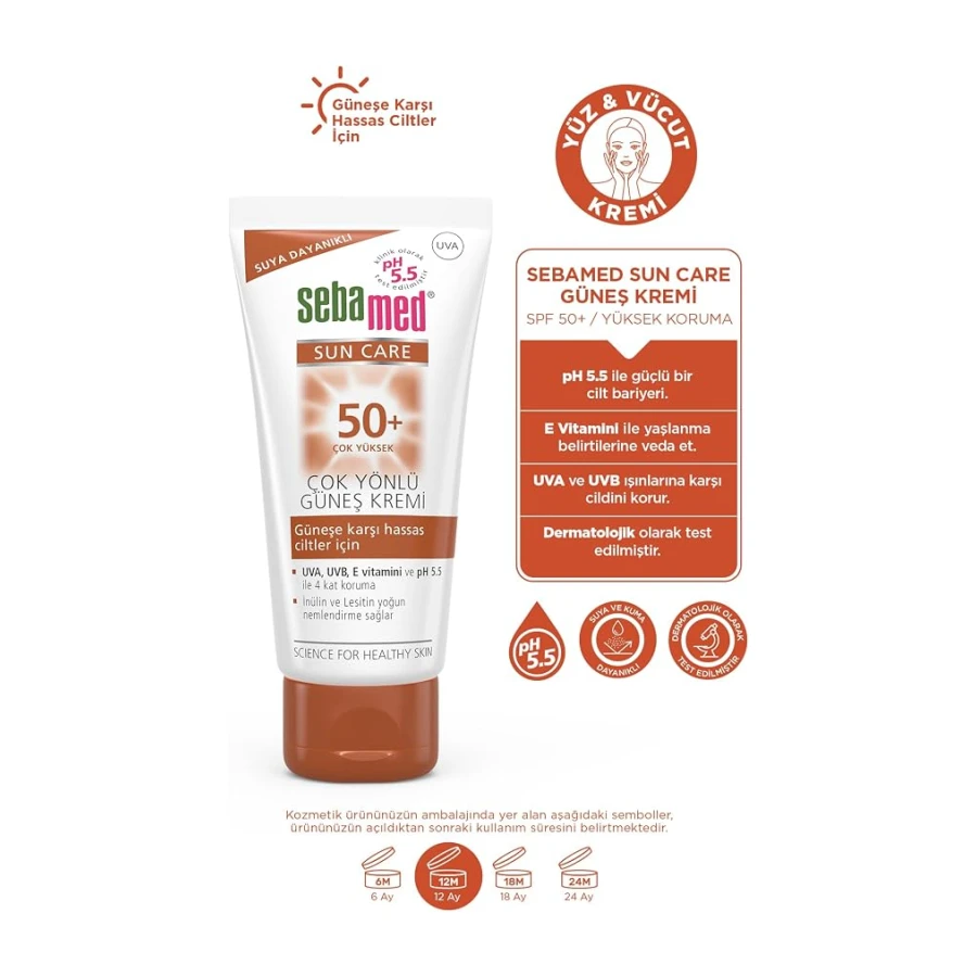 Sebamed Sun Care SPF 50+ UVA/UVB Filtresi ve E Vitamini Üçlü Yüksek Koruma Çok Yönlü Güneş Kremi 50 ml