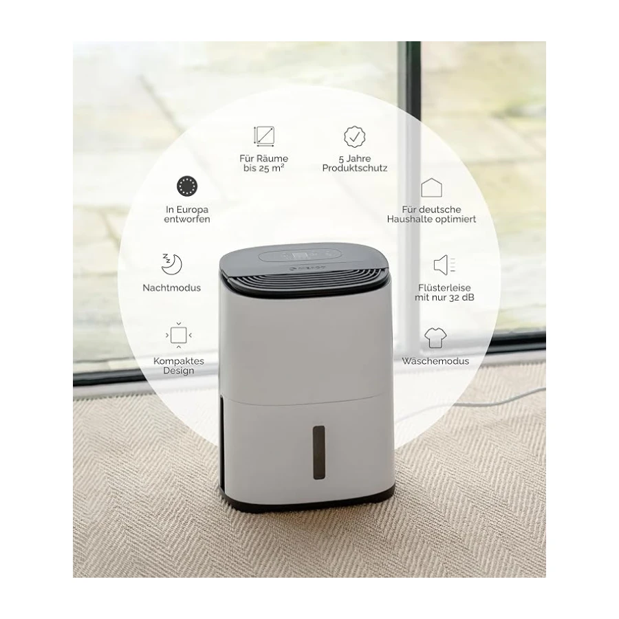 MeacoDry Arete® One 6L Nem Alma ve Hava Temizleyici | Kompakt, Ultra Sessiz 32dB | Küçük Odalar ve Daireler İçin İdeal Yatak Odası Nem Alma Cihazı | H13 HEPA Filtre | Akıllı, Gece ve Çamaşır Modları