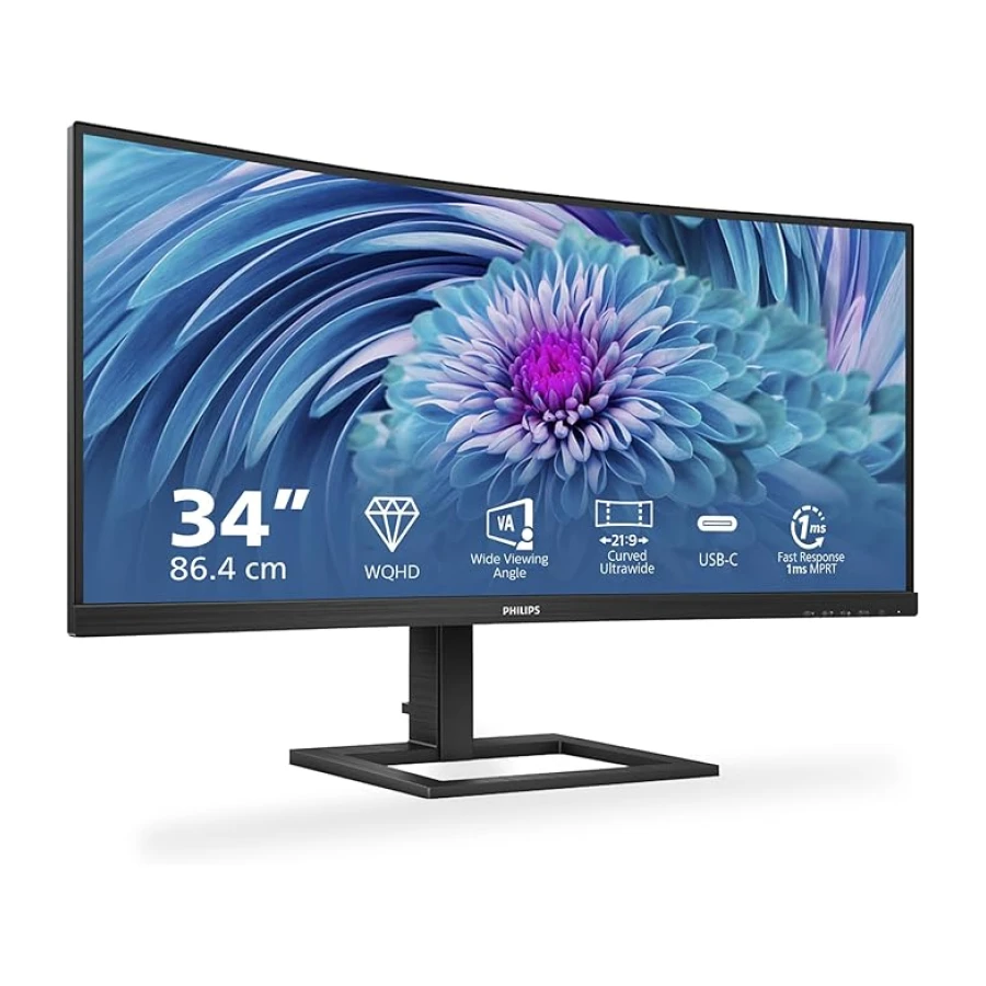 Philips 346E2CUAE/00 34 inc 4ms WQHD Curved TypeC MM DP HDMI USB-C Hoparlör Monitör