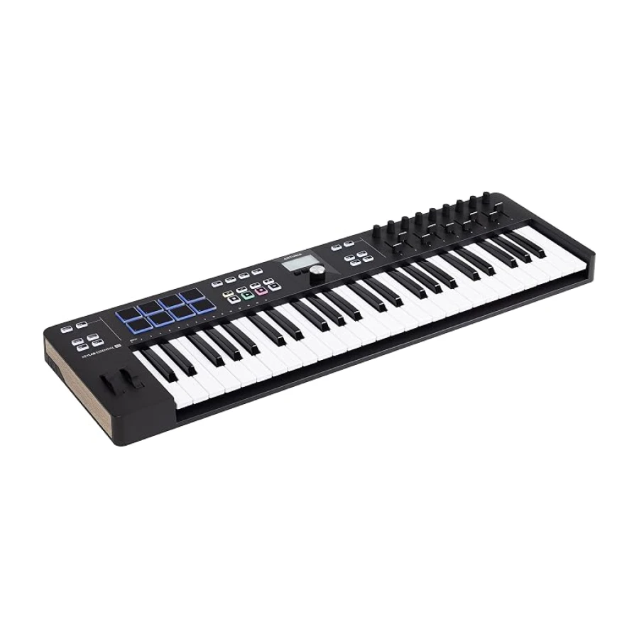 Arturia – Keylab Essential 49 mk3 | Müzik Prodüksiyonu İçin MIDI kontrolcü, Kapsamlı Yazılım Paketi, 49-Tuş, 9 Encoder, 9 Fader, 1 Modülasyon Tekerleği, 1 Pitch Bend Tekerleği, 8 pad – Siyah