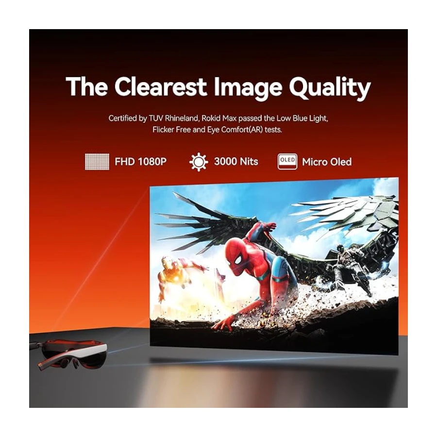 Rokid Max 2 AR Gözlük Siyah, 215" Mikro-OLED Ekran, 50° FOV, 600 Nit Parlaklık, Akıllı Telefon, Steam Deck, ROG ve Daha Fazlası ile Uyumlu, Oyun ve Eğlence için Sürükleyici Giyilebilir Ekran