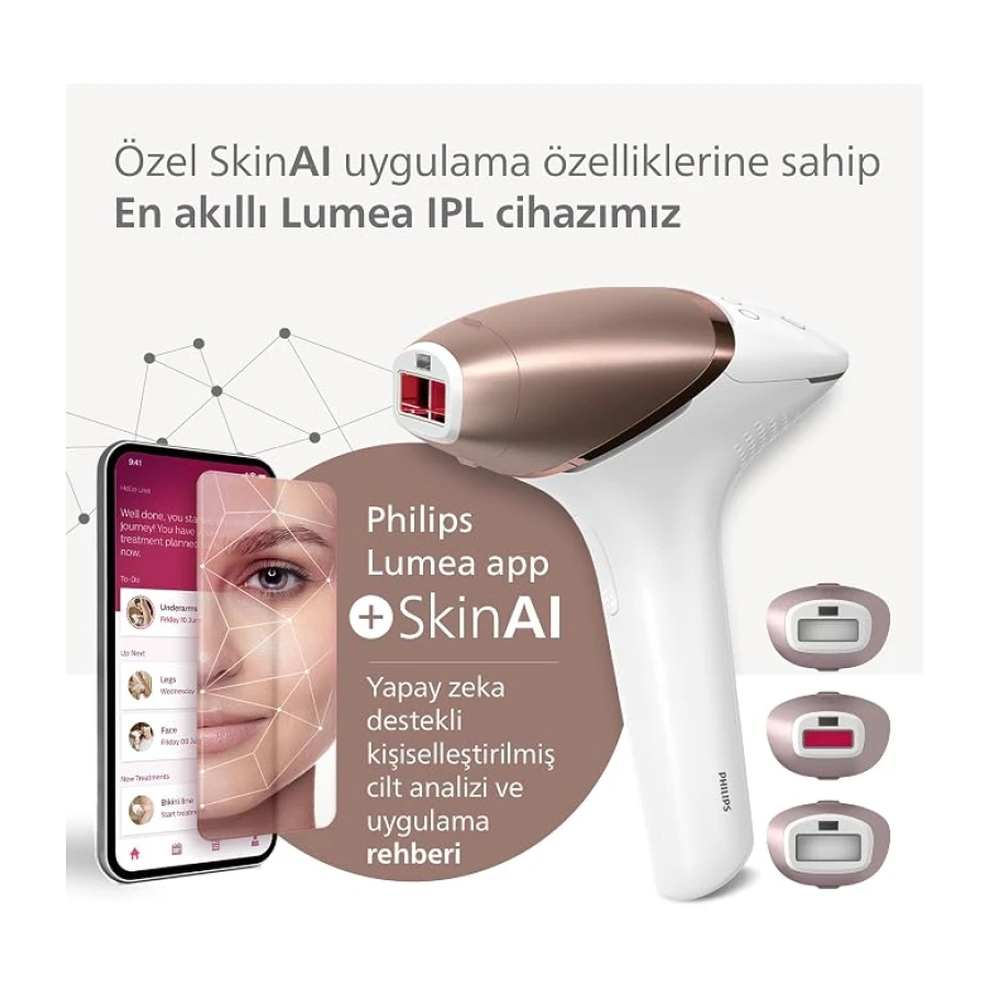 Philips Lumea 9900 Serisi BRI953/01 IPL Tüy Alma, SkinAI Uygulama,Vücut,Yüz ve Bikini,3 Başlık,Çanta