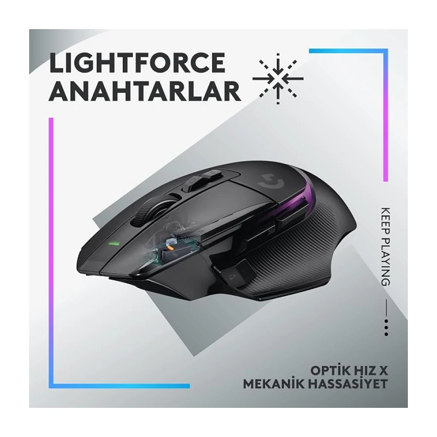 Logitech G502 X PLUS LIGHTSPEED Kablosuz Oyun Mouse'u, LIGHTSYNC RGB Aydınlatma, LIGHTFORCE Hibrit Anahtarlı Optik Mouse, HERO 25K Oyun Sensörü, MacOS, Windows ve PC ile Uyumlu, Siyah