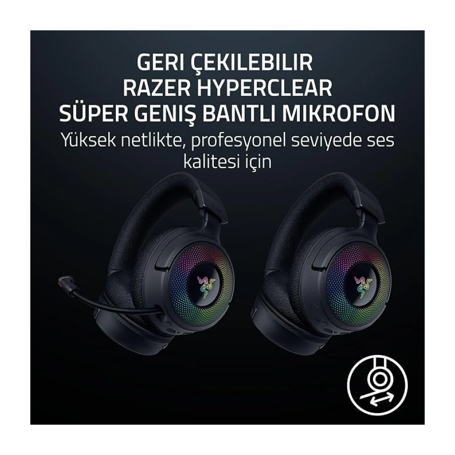 Razer Kraken V4 - Kablosuz Oyun Kulaklığı (3 Modlu Bağlantı, TriForce 40mm Sürücüler, 9 Bölgeli RGB Kulaklık Aydınlatması, Mix & Volume ayarları, THX Spatial Audio) Siyah