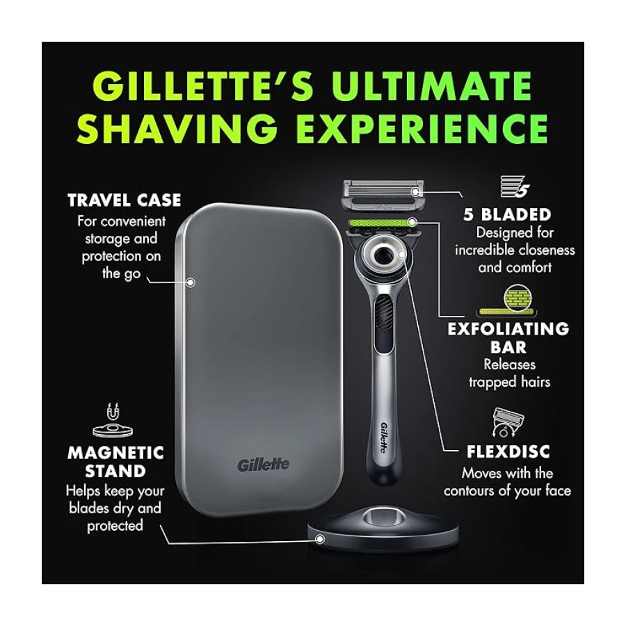 Gillette Labs Peeling Çubuklu Tıraş Seti - Seyahat Çantalı, 3 Yedek Bıçak ve Manyetik Stand