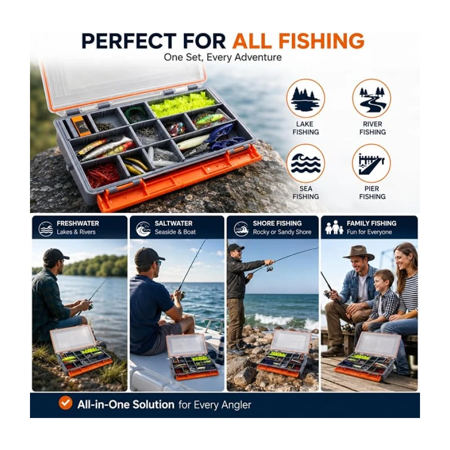200 Parça Balık Yem Seti, Taşıma Kutulu Silikon Minnow Jig Kurşun İğne Fırdöndü Klips Pense İçeren Tatlı Tuzlu Su Balıkçılık Levrek Çipura Turna Kefal Karagöz Sinarit İçin Çok Amaçlı Olta Yem Takımı