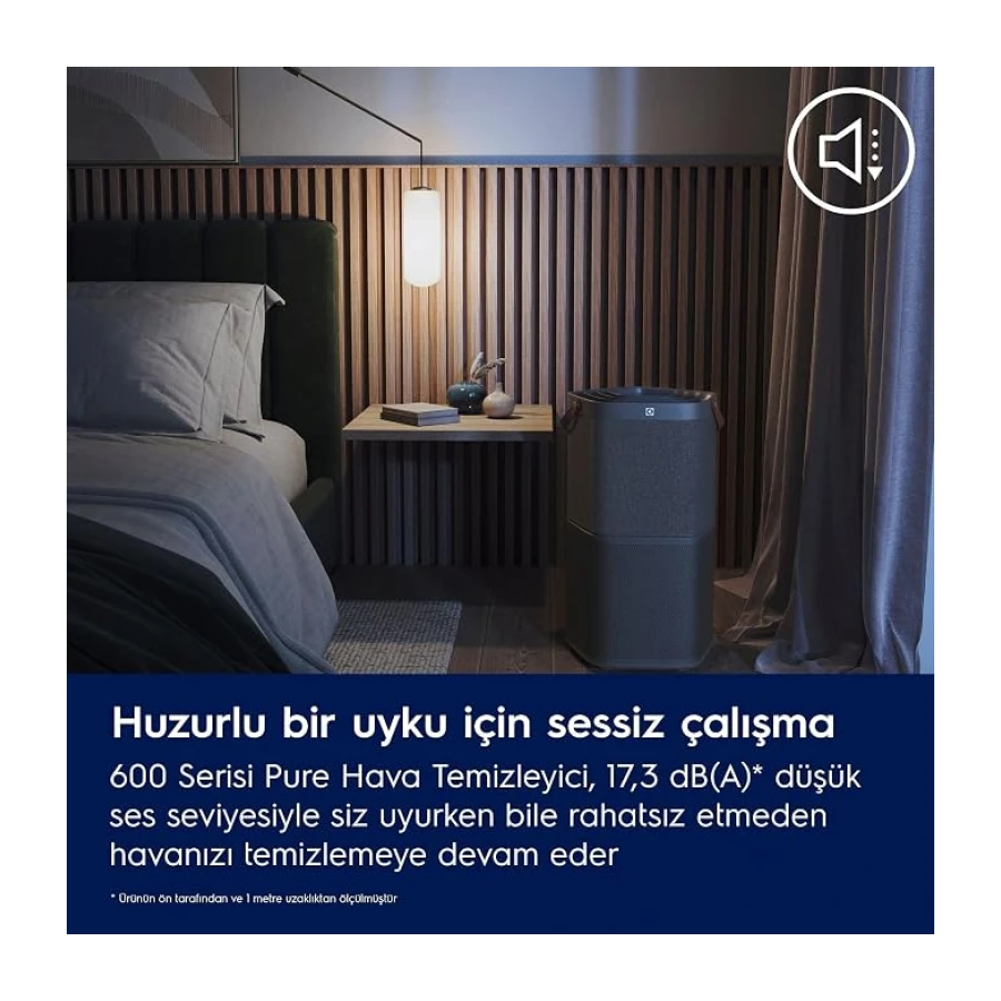 Electrolux Pure 600 EPO60571DG Hava Temizleyici | 5 Aşamalı HEPA 13 Filtreleme, 360° Hava Girişi, Lazer Sensörlü Akıllı Hava Kalitesi İzleme, Sessiz Mod | Gri
