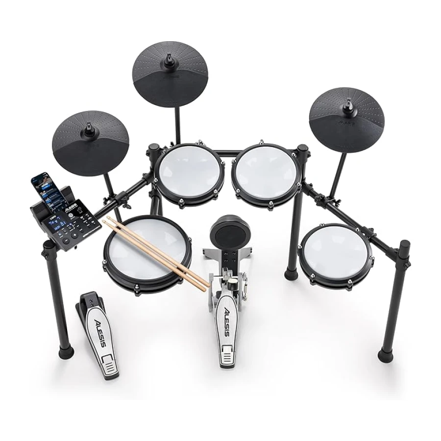 Alesis Nitro Max Kit - Elektronik Davul Seti, Dijital Bateri, Sessiz Mesh Pedli, 10 İnç Çift Bölgeli Trampet, Bluetooth, 440+ Otantik Ses, Drumeo, USB MIDI, Tekme Pedalı