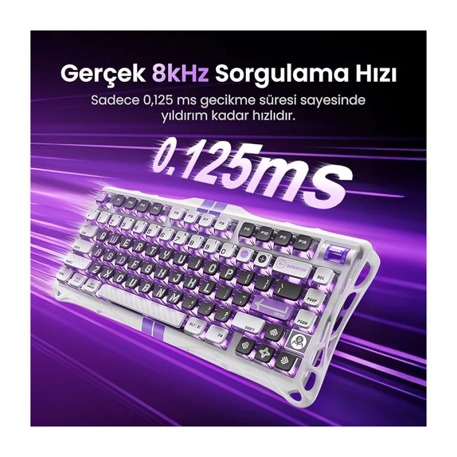 GravaStar Mercury V75 HE Hall Effect Manyetik Switch Gaming Klavye, Hot-Swappable, Rapid Trigger, 8000Hz, 0.125ms Ultra Düşük Gecikme, Kablolu, RGB Işıklı, İngilizce Q, Mecha Gray