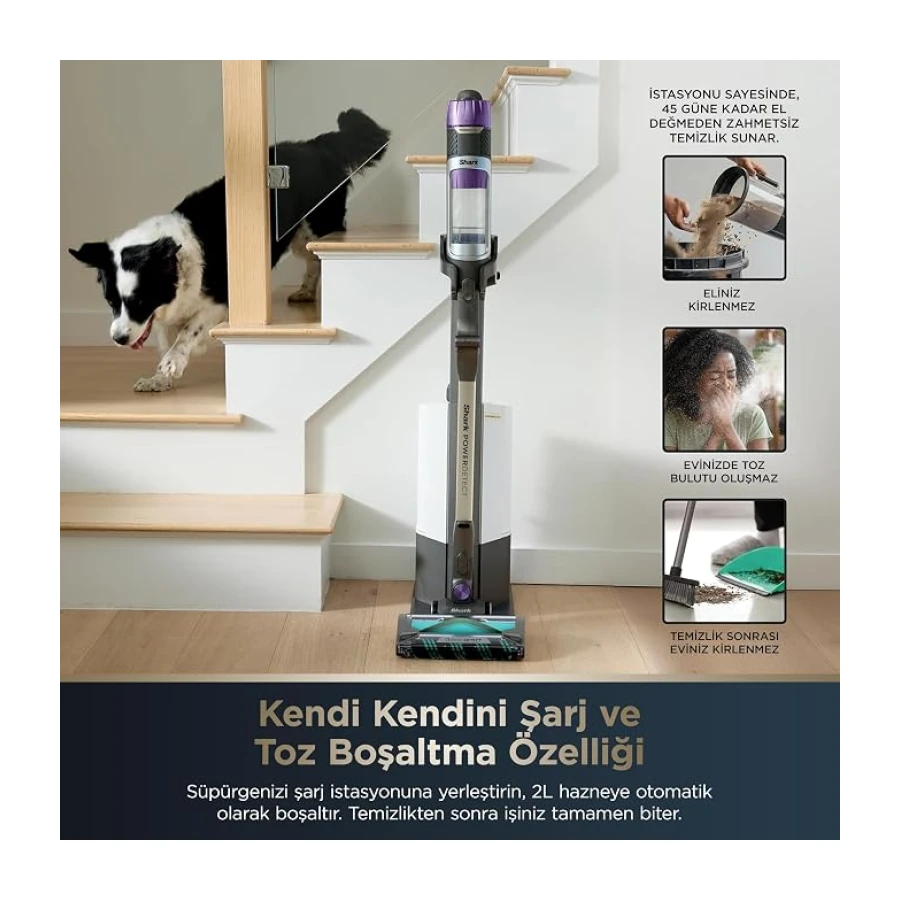 Shark PowerDetect Clean&Empty Auto-Empty Sistemli Pet Başlıklı Şarjlı Dikey Süpürge IP3251EUT