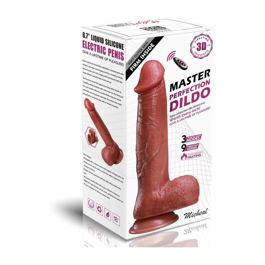 PureLoveAdult Kumandalı Isıtmalı İleri Geri Hareketli ve Rotasyonlu Gerçekçi Damarlı Yapay Penis Vibrator 22 CM Gizli Kargo
