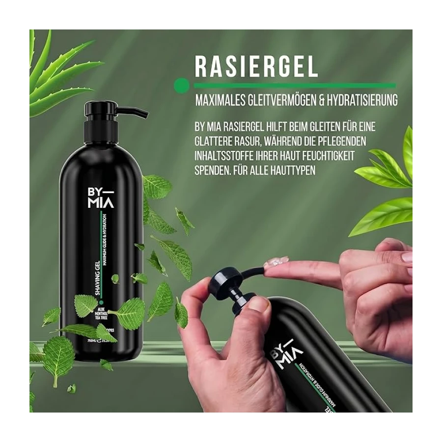 BY MIA Traş Jeli 750ml | Aloe, Mentol ve Çay Ağacı Yağı ile Zenginleştirilmiş | Hassas Tıraş İçin Maksimum Kayganlaştırır ve Nemlendirir