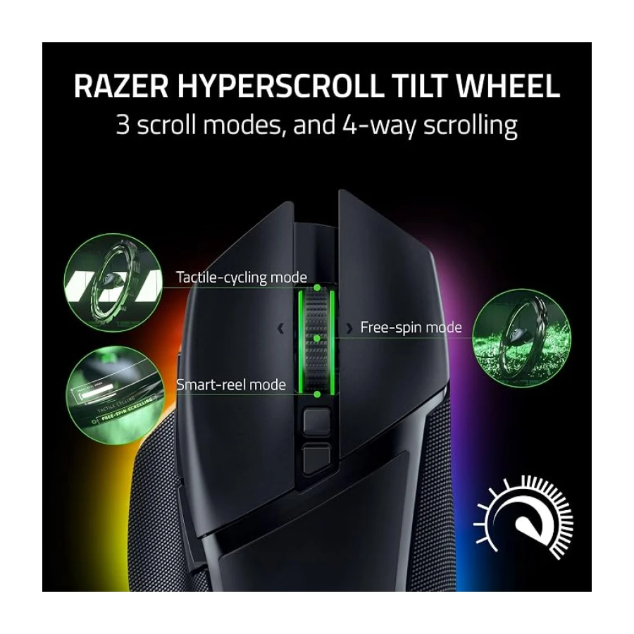 Razer Basilisk V3 Pro - Kablosuz Oyun Mouse'u (Razer HyperScroll Tilt Wheel, Focus Pro 30K Optik Sensör, HyperSpeed Kablosuz, 13 Bölgeli Chroma Aydınlatma, 10+1 Programlanabilir Düğme) Siyah