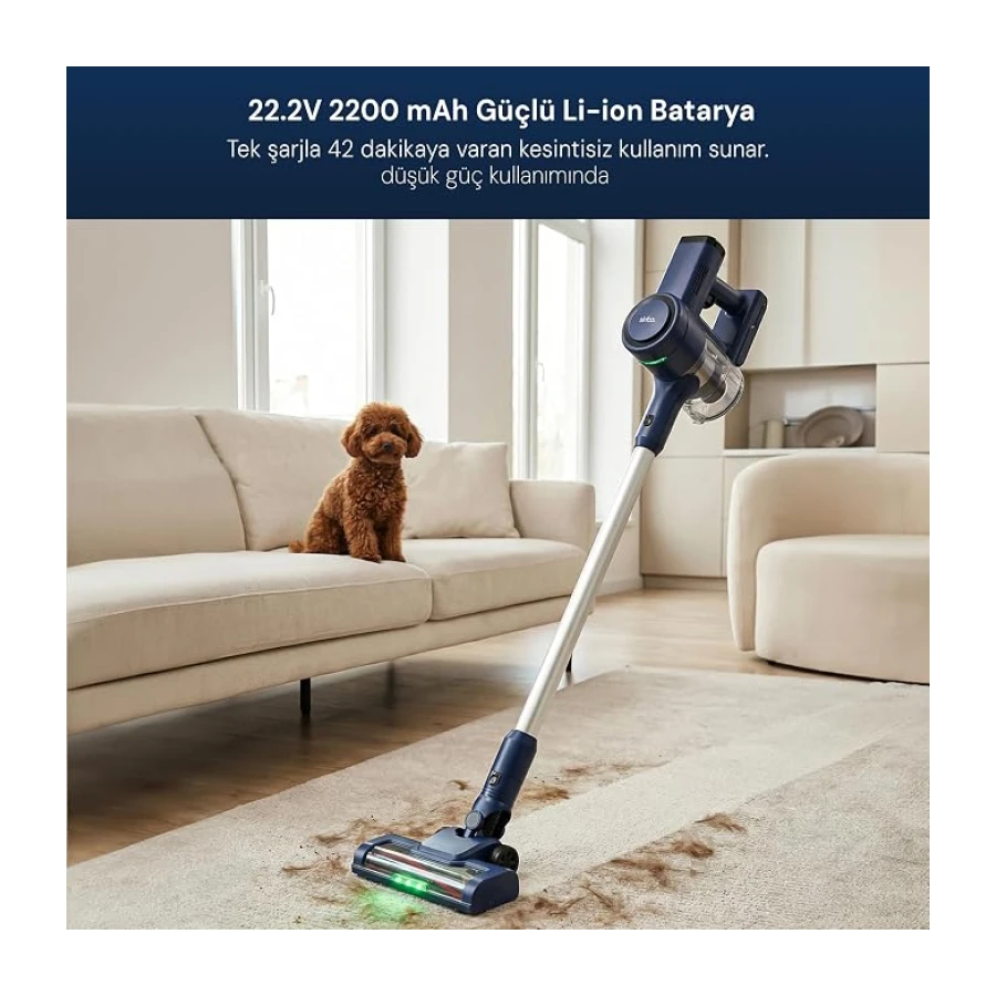 Sinbo SVC-8636 Şarjlı Dikey Süpürge, Kablosuz BLDC Motorlu, 42 Dakikaya Kadar Kullanım, 20 kPa Emiş Gücü, 1 L Toz Haznesi, HEPA Filtreli