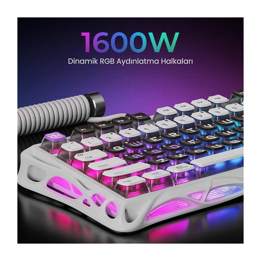 GravaStar Mercury V75 HE Hall Effect Manyetik Switch Gaming Klavye, Hot-Swappable, Rapid Trigger, 8000Hz, 0.125ms Ultra Düşük Gecikme, Kablolu, RGB Işıklı, İngilizce Q, Mecha Gray