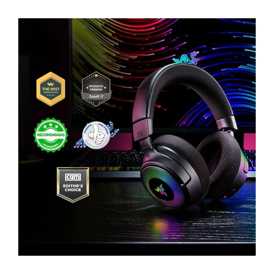 Razer Kraken V4 - Kablosuz Oyun Kulaklığı (3 Modlu Bağlantı, TriForce 40mm Sürücüler, 9 Bölgeli RGB Kulaklık Aydınlatması, Mix & Volume ayarları, THX Spatial Audio) Siyah