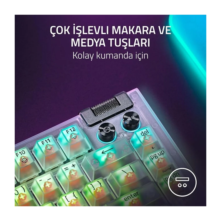 Razer BlackWidow V4 75% Phantom White - Çalışırken değiştirilebilir mekanik oyun klavyesi - Turuncu Dokunsal Anahtarlar - RGB - ABD düzeni | Phantom White Edition