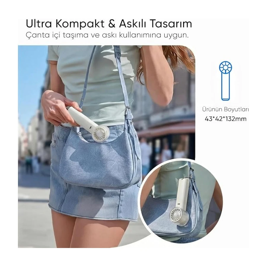 Minesk AirFlow Mini Taşınabilir Vantilatör, Ayarlanabilir Hız, Dijital Ekran, 3000mAh Batarya, Minimalist ve Şık Tasarım, Kompakt Boyut, Mini Fan