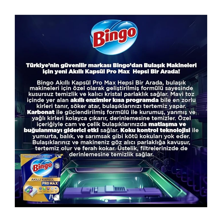 Bingo Akıllı Kapsül Pro Max Bulaşık Makinesi Deterjanı Tableti 60'lı