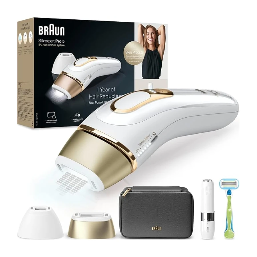 Braun IPL Silk·expert Pro 5, Evde Tüy Alma, Çanta, Venus Tıraş Makinesi, 2 Başlık ile, PL5146