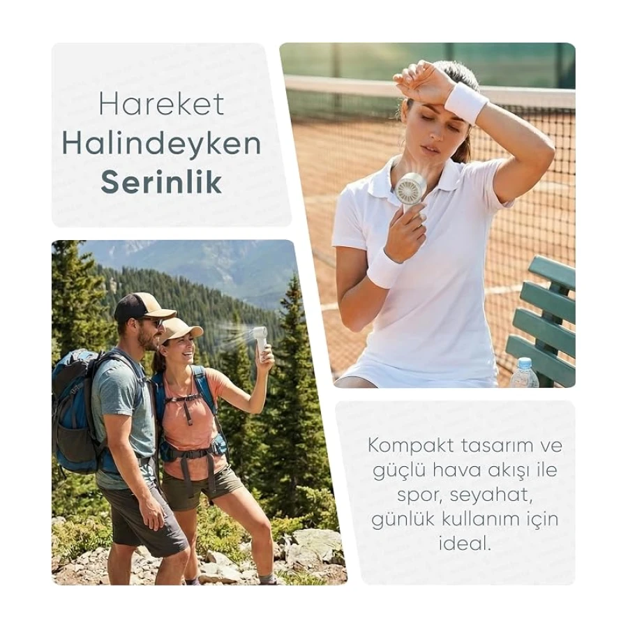 Minesk AirFlow Mini Taşınabilir Vantilatör, Ayarlanabilir Hız, Dijital Ekran, 3000mAh Batarya, Minimalist ve Şık Tasarım, Kompakt Boyut, Mini Fan