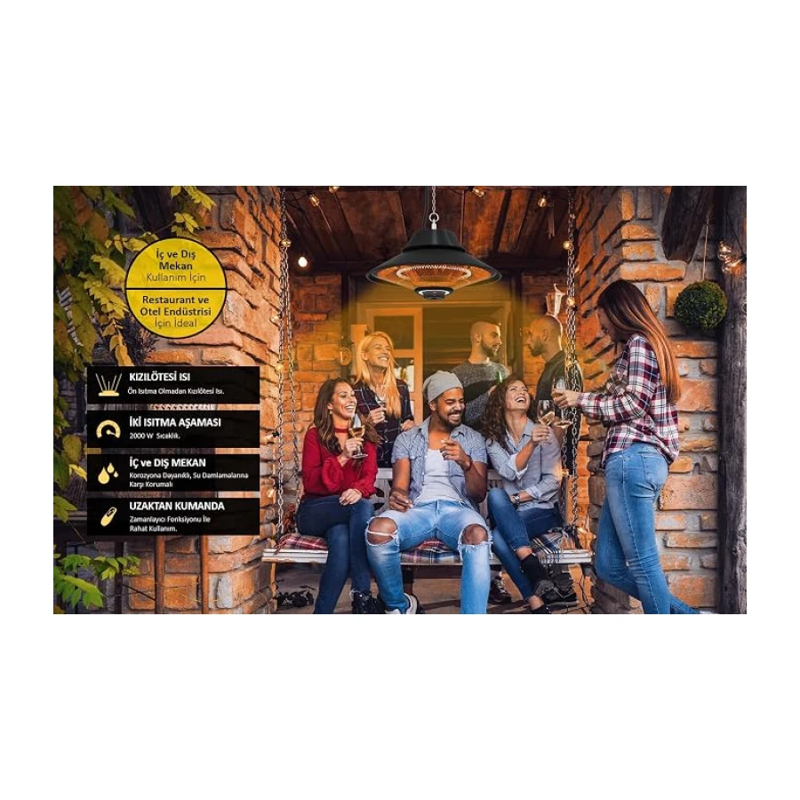 MirKraft Elirg R.C LED Işıklı Elektrikli Isıtıcı, 2000 W, Uzaktan Kumandalı, İki Isıtma Kademesi, IP45, Balkon Isıtıcısı, Çadır Isıtıcısı, Kış Bahçesi Isıtıcısı, Karbon Kızılötesi Isıtıcı (Elirg R.C)